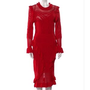 Alexis Mock Neck Midi Dress in Red - Size M